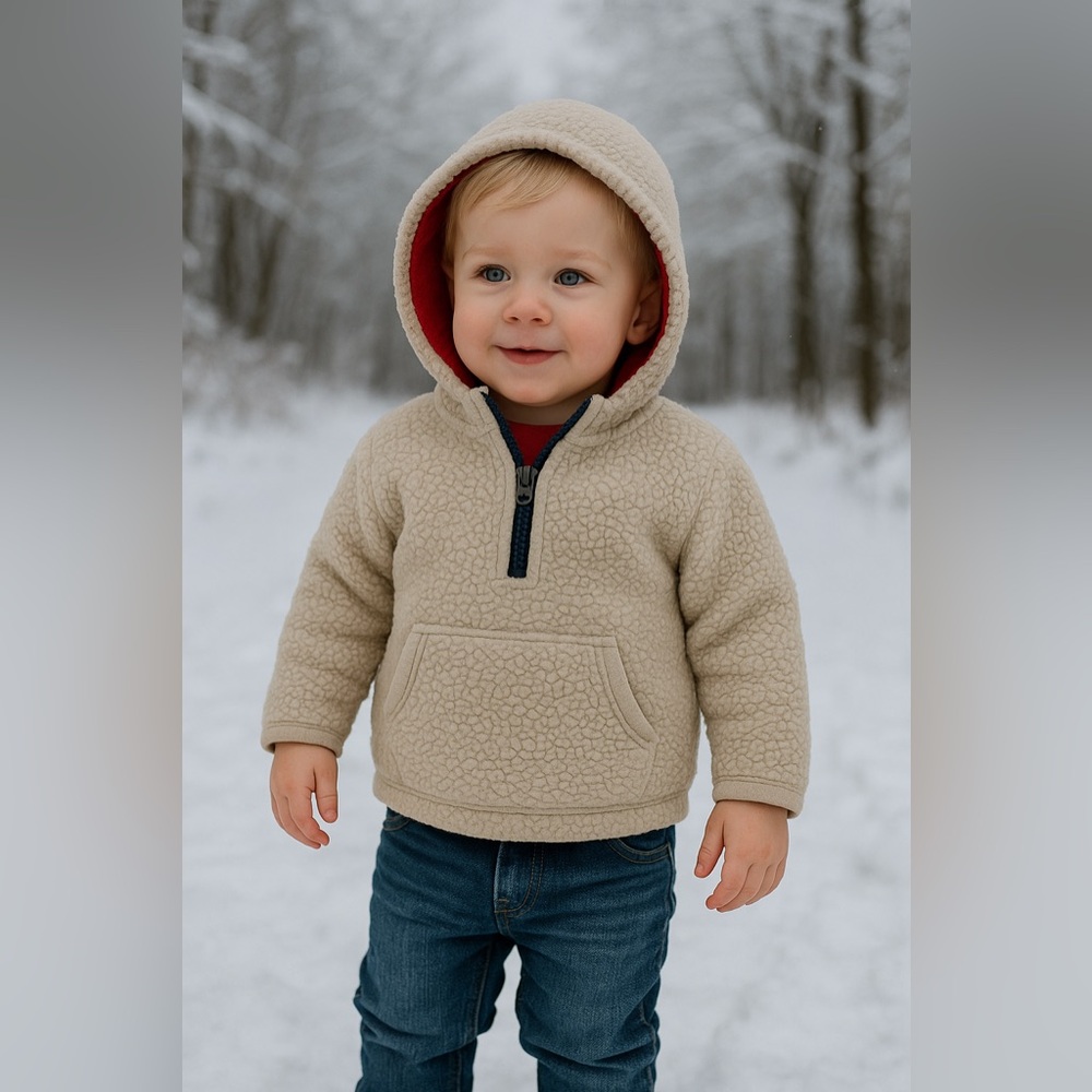 Carter’s Natural Sherpa Fleece Pullover Hoodie w/ Red Lining | 4T